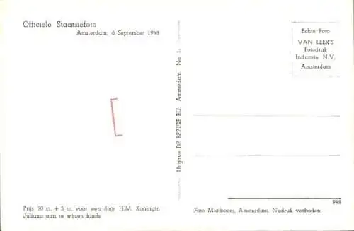 Ak Königin Juliana der Niederlande, Umhang, Bernhard zur Lippe Biesterfeld