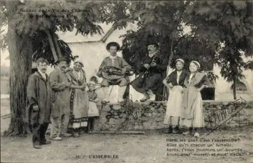 Ak Französische Tracht, Dorfleben, Musikinstrumente