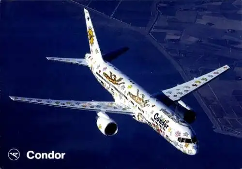 Ak Deutsches Passagierflugzeug, Condor, Boeing B 757, Bemalung durch James Rizzi, Rizzi Bird