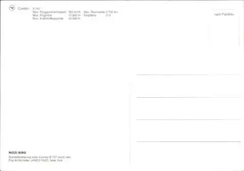 Ak Deutsches Passagierflugzeug, Condor, Boeing B 757, Bemalung durch James Rizzi, Rizzi Bird