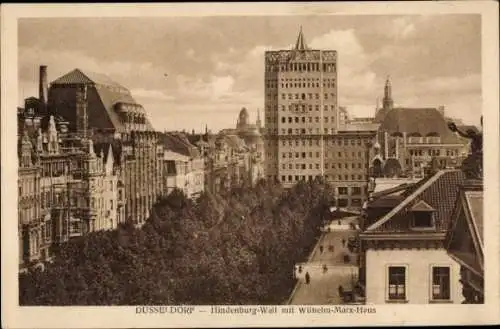 Ak Düsseldorf am Rhein, Hindenburg-Wall mit Wilhelm Marx Haus