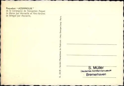 Künstler Ak Liner Azemmour, Compagnie de Navigation Paquet, CNP