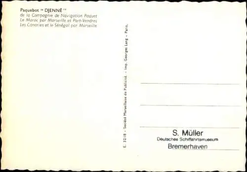 Künstler Ak Liner Djenne, Compagnie de Navigation Paquet, CNP