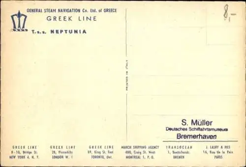 Ak Dampfer TSS Neptunia, Greek Line
