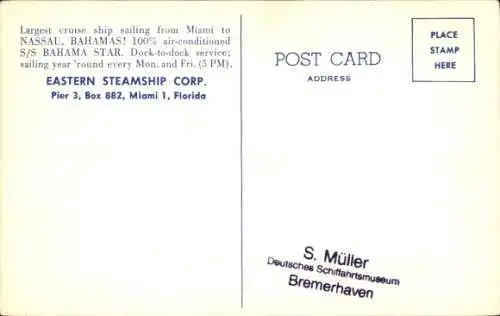 Ak Kreuzfahrtschiff SS Bahama Star, Eastern Steamship Corp.