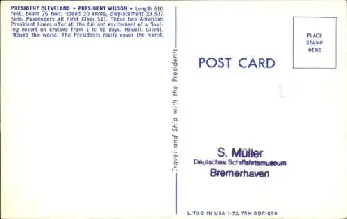 Ak Passagierschiff President Cleveland, President Wilson, American President Line