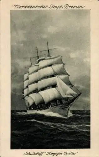 Ak Schulschiff Herzogin Cecilie, Segelschiff, Norddeutscher Lloyd Bremen