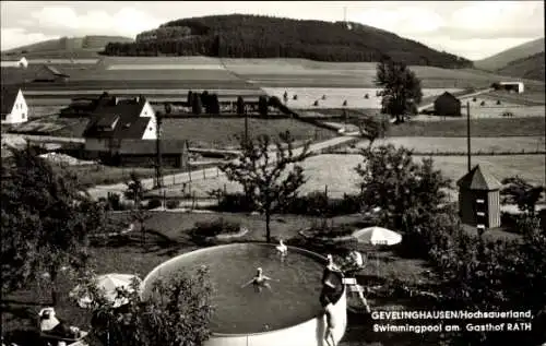 Ak Gevelinghausen Olsberg im Sauerland, Swimmingpool, Gasthof Rath, Panorama