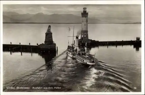 Ak Lindau im Bodensee Schwaben, Ausfahrt aus dem Hafen