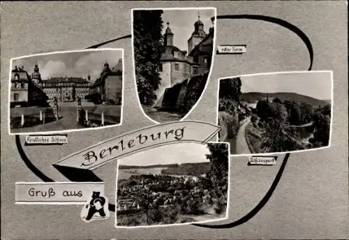 Ak Bad Berleburg in Westfalen, Fürstliches Schloss, roter Turm, Schlosspark, Gesamtansicht