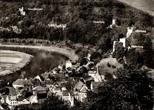 Ak Neckarsteinach in Hessen, Gesamtansicht, Schwalbennest, Hinterburg, Mittelburg, Vorderburg