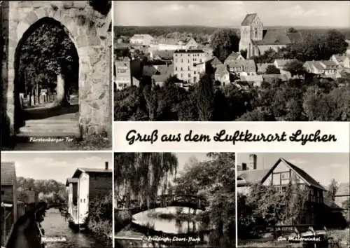 Ak Lychen in der Uckermark, Fürstenberger Tor, Mühlbach, Friedrich-Ebert-Park, Am Malerwinkel