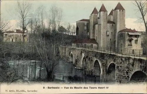 Ak Nerac Lot et Garonne, Moulin de Barbaste, vue du Moulin des Tours Henri IV