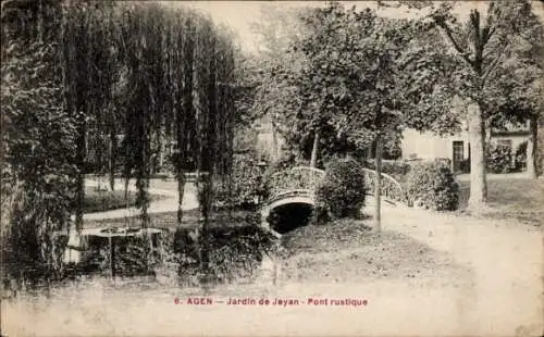 Ak Agen Lot et Garonne, Jardin de Jayan, pont rustique