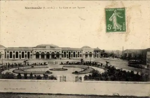 Ak Marmande Lot-et-Garonne, Gare, Square