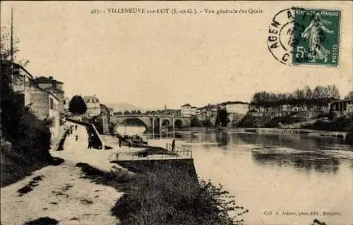 Ak Villeneuve sur Lot Lot et Garonne, vue generale des Quais