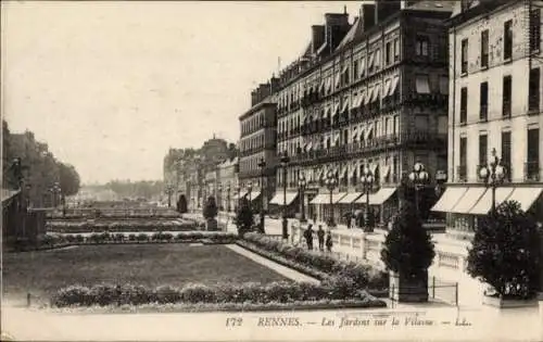 Ak Rennes Ille et Vilaine, jardin sur la Vilaine