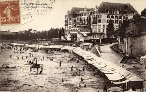 Ak St. Lunaire Ille et Vilaine, La Plage, Côte d'Emeraude, Strand, Hotel