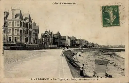 Ak Paramé Saint Malo Ille et Vilaine, la Digue, au loin