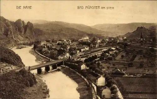 Ak Bad Münster am Stein Bad Kreuznach an der Nahe, Die Nahe, Panorama