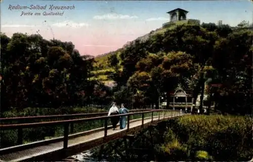 Ak Bad Kreuznach, Partie am Quellenhof, Holzbrücke