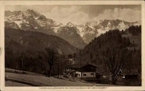 Ak Garmisch Partenkirchen in Oberbayern, Forsthaus Graseck, Dreitorspitze