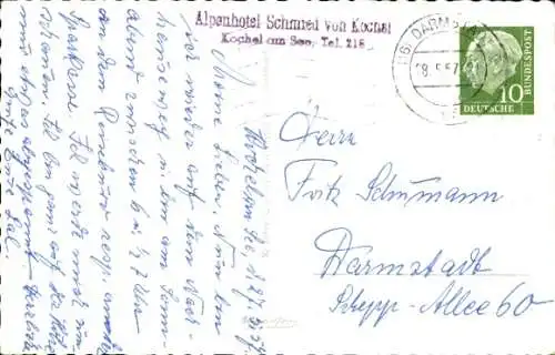 Ak Kochel am See Oberbayern, Schmied von Kochel-Denkmal mit Jochberg