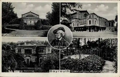 Ak Bayreuth in Oberfranken, Richard Wagner, Festspielhaus, Villa Wahnfried, Grabstätte