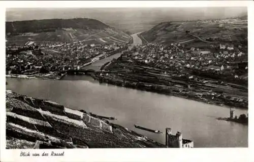 Ak Rüdesheim am Rhein, Blick vom Rossel auf Ruine Ehrenfels, Nahemündung