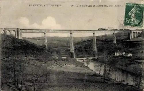 Ak Aurillac Cantal, Viaduc du Ribeyres, Eisenbahn