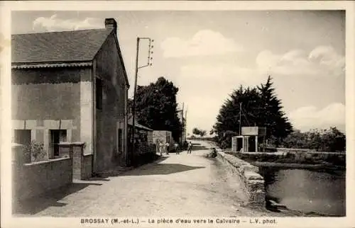 Ak Brossay Maine et Loire, la piece d'eau vers le Calvaire