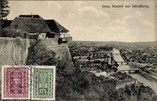 Ak Graz Steiermark, Panorama, Kastell am Schlossberg