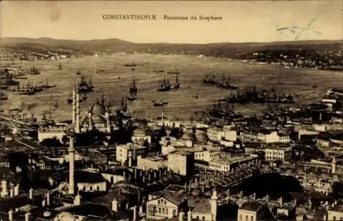 Ak Konstantinopel Istanbul Türkei, Panorama, Hafen, Hafen und Bosporus