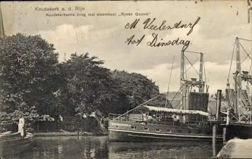 Ak Koudekerk aan den Rijn Südholland, Brücke, Dampfschiff Rynen Gouwe