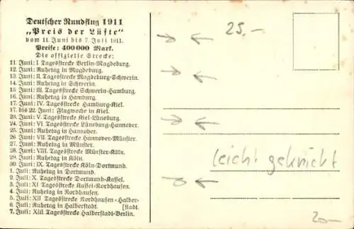 Ak Deutscher Rundflug 1911, Preis der Lüfte, Flugzeuge