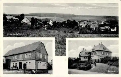 Ak Wiebelsheim am Rhein Hunsrück, Gesamtansicht, Gasthaus Nick, Schule