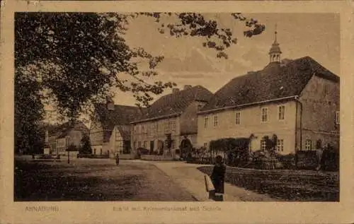 Ak Annaburg Sachsen Anhalt, Markt, Kriegerdenkmal, Schule