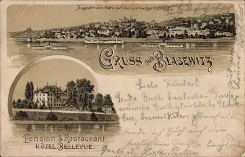 Litho Dresden Blasewitz, Pension-Restaurant Hotel Bellevue, Loschwitzer Höhen