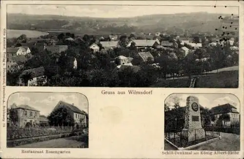 Ak Wilmsdorf Bannewitz Sachsen, Gesamtansicht, Restaurant Rosengarten, Schill-Denkmal