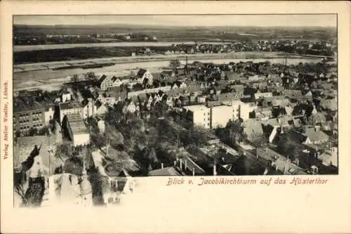 Ak Hansestadt Lübeck, Panorama, Hüxtertor, Blick vom Jacobikirchturm