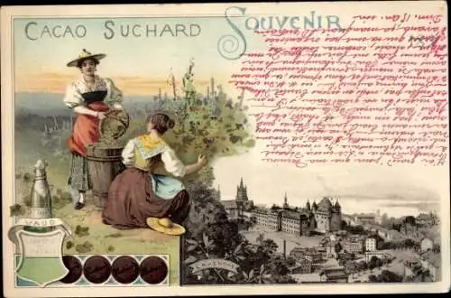 Litho Lausanne Kanton Waadt, Cacao Suchard, Teilansicht, Frauen in Tracht