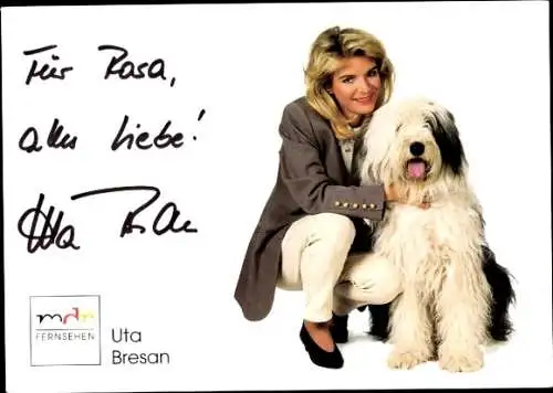 Ak Moderatorin Uta Bresan, Portrait, Autogramm, Hund, MDR