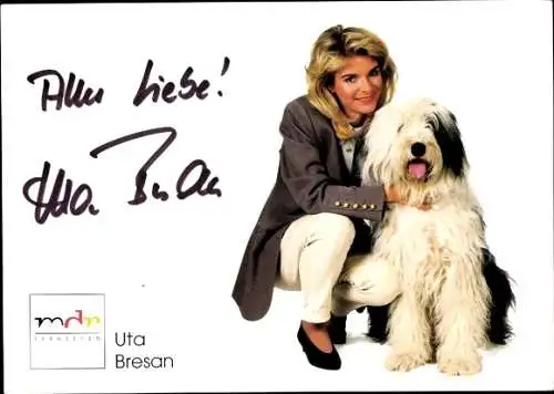 Ak Moderatorin Uta Bresan, Portrait, Autogramm, Hund, MDR