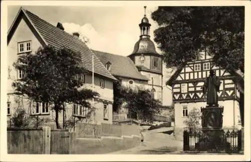 Ak Möhra Bad Salzungen in Thüringen, Lutherdenkmal mit Kirche und Stammhaus