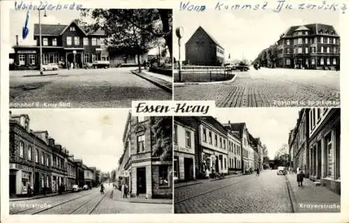 Ak Essen Kray, Bahnhof, Postamt, Sparkasse, Krayerstraße