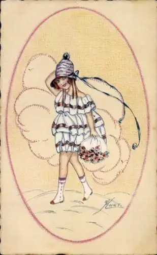 Künstler Ak Kurt, E., Mädchen mit Hut und Kleid