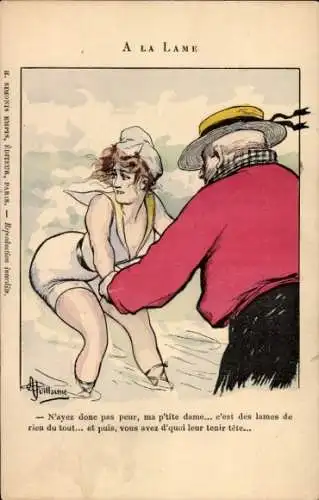 Künstler Ak Guillaume, A., Mann holt eine Frau aus dem Wasser