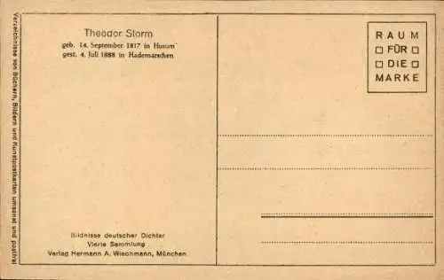 Ak Theodor Storm, Deutscher Schriftsteller, Jurist, Portrait