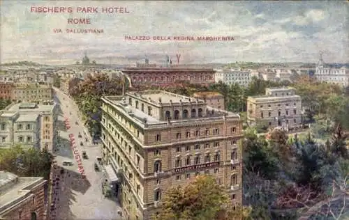 Künstler Ak Roma Rom Lazio, Fischer's Park-Hotel, Via Salustiana, Palazzo della Regina Margherita