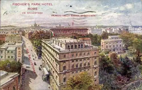 Künstler Ak Roma Rom Lazio, Fischer's Park-Hotel, Via Salustiana, Palazzo della Regina Margherita